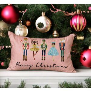 Nutcracker Christmas Pillow Cover Decorative Pink Case Accent Xmas Holiday Decor